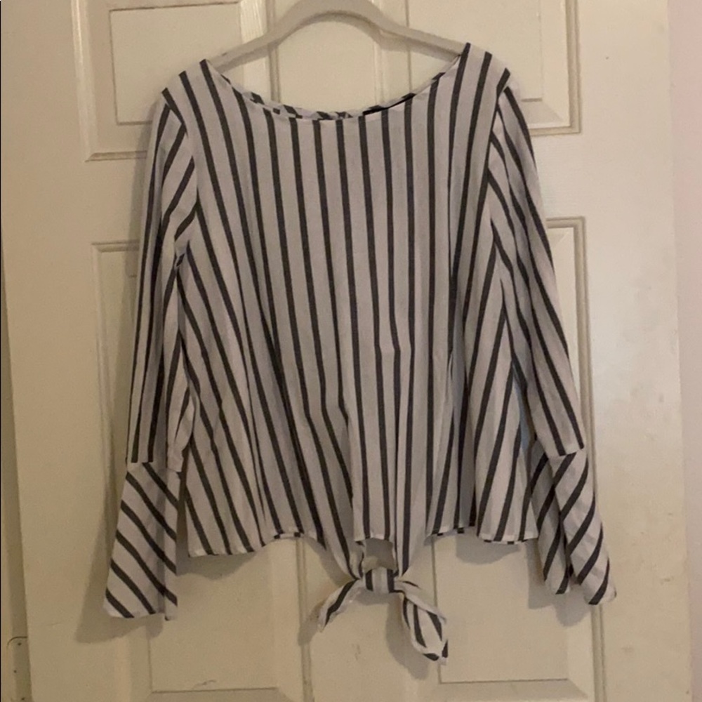 Striped tie front top